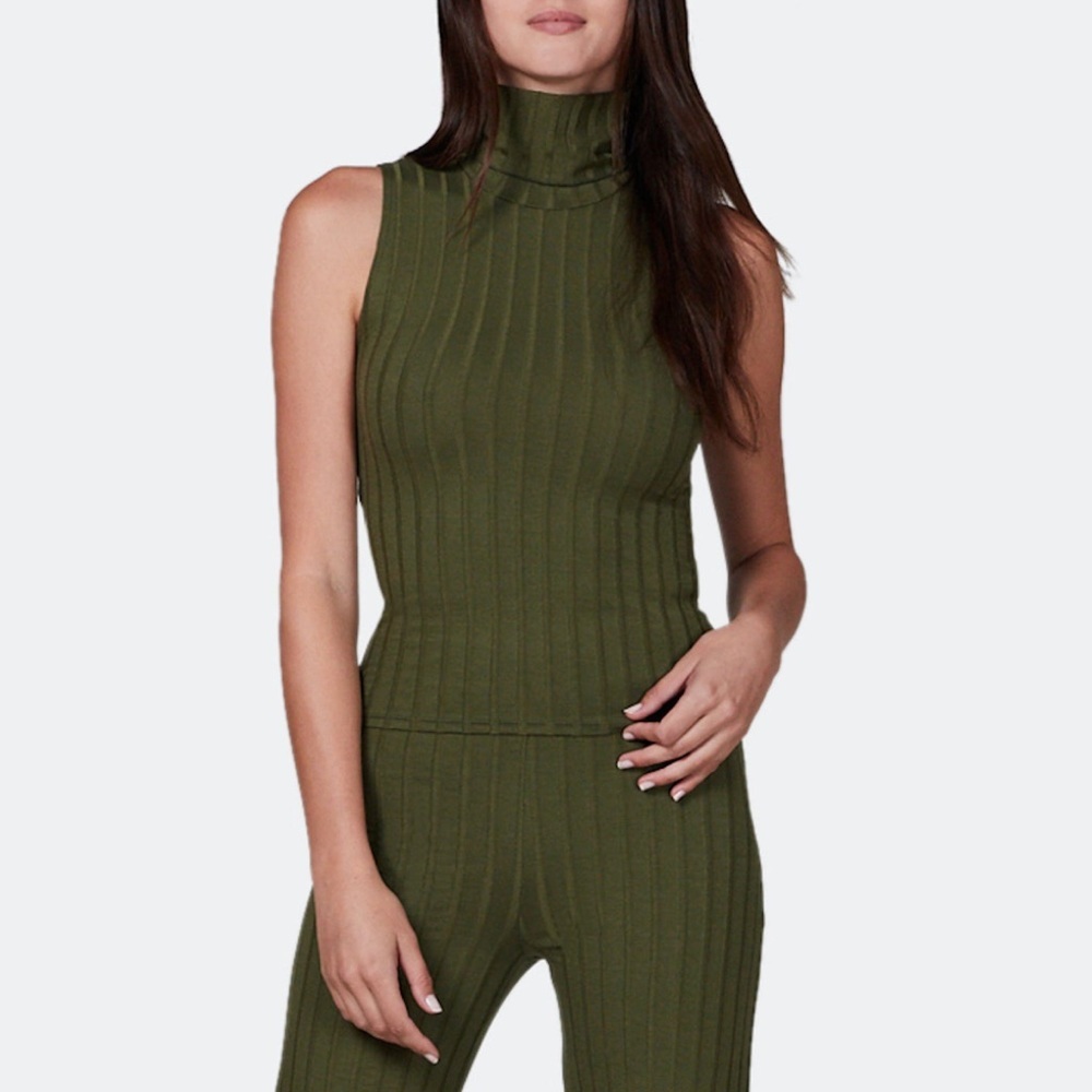 LETT Moss Orly Ribbed Turtle Neck Sleeveless Top
